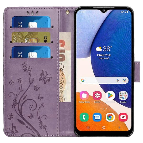 Futteral til Samsung Galaxy A55 5G med sommerfugllær, telefonfutteral med stativ og lommebok-FX-