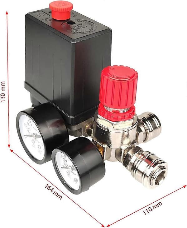 Luftkompressorens trykkbryter, 220V, luftkompressorens reguleringsventil, trykkbryter med sikkerhetsventil og måler, 90~120 PSI for trykkregulator
