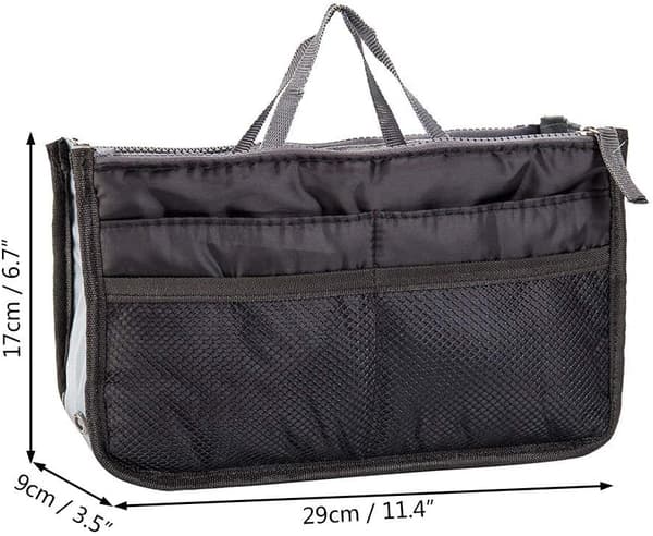 Damrejsetaske, håndtaske, pungorganisator, foret kosmetik, 13 tasker, sort