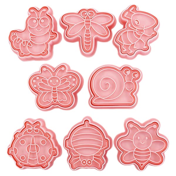8 Pcs. Cookie Molds in Flexible PP Material with Insect Shape, Quick Release, DIY Baking, Kitchen Utensils