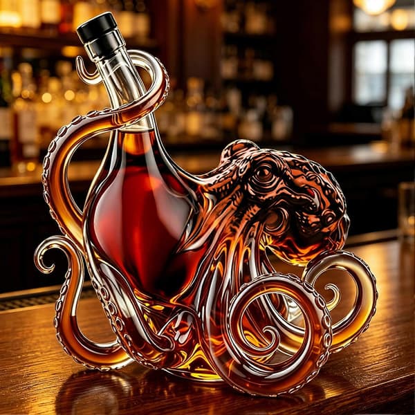 3D Bläckfisk Whiskeykaraff – 350 ml Nautisk Konst – för Sprit, Whiskey, Vin & Hemmabarsdisplay Black Black
