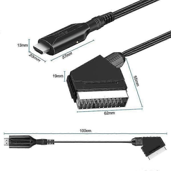 Bærbar SCART til HDMI-omformerkabel Lydvideoadapter SCART DVD for HD-TV