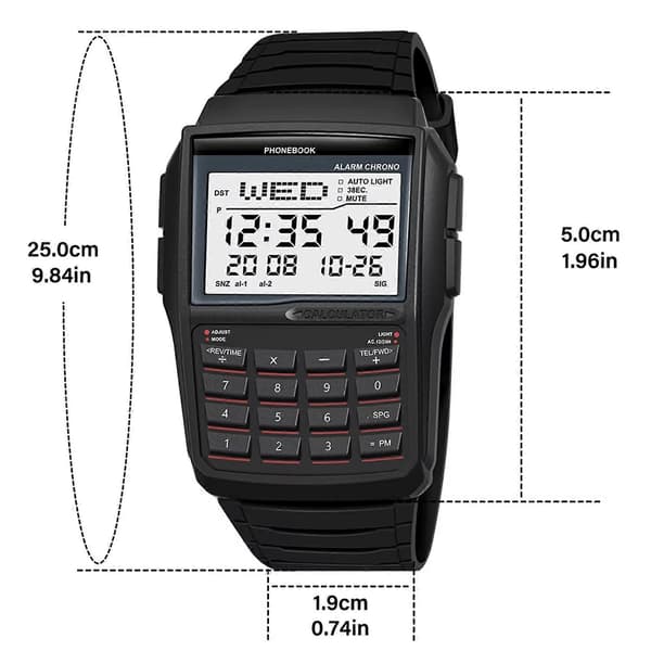 2X LED Electronic Watch Digital Sport Multifunction Calculator Watch Waterproof Watch Computer Style Black Svart