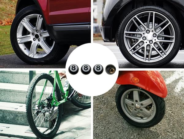 Sorte 8-kugle dækventil fælgstøvhætter (4-pak) Universal til biler, SUV'er, cykler, motorcykler, lastbiler