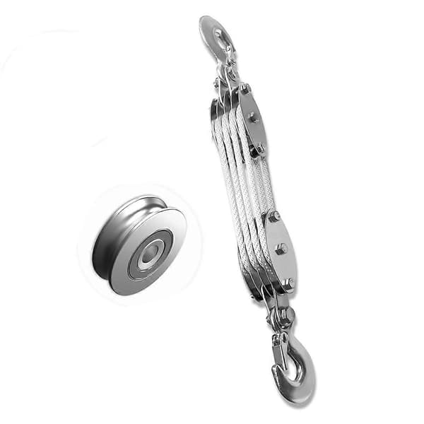 Block and Tackle Hoist System, 4-Wheel Rope Pulley, 1000KG Working Load with 20m of 6mm Rope, Compact Rope White