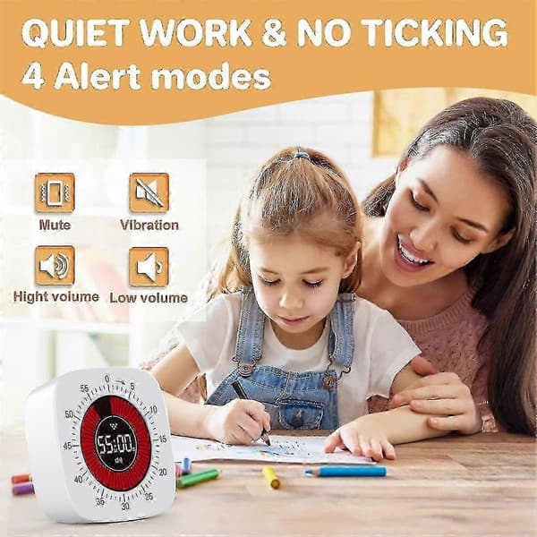 Visuell Timer for Barn, Digital Timer med 60-minutters Nedtelling, Stille Timer For (FMY)