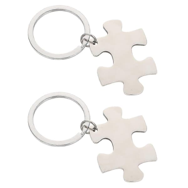 2 stk. nøgleringe i rustfrit stål med puslespilsbrikker, parnøgleringe, elskernøgleringe sølv sølv Silver