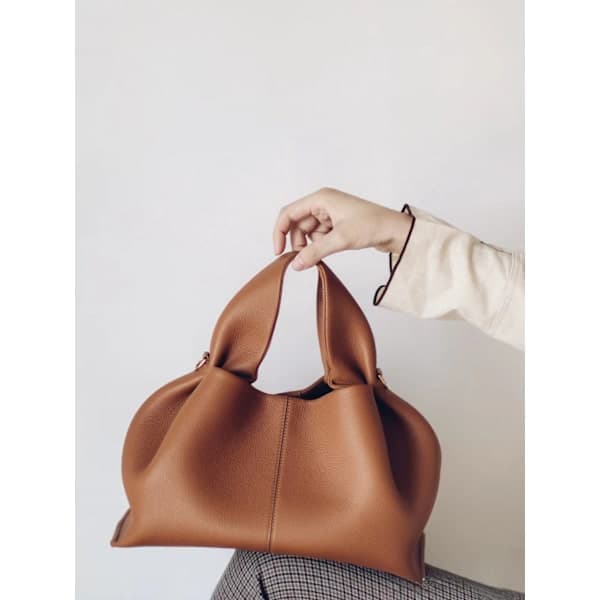 Polene Cloud Bag, Äkta läder, Nischad Crossbody Dumplingväska, Nummer, Mångsidig Handväska/Axelväska Kamel camel