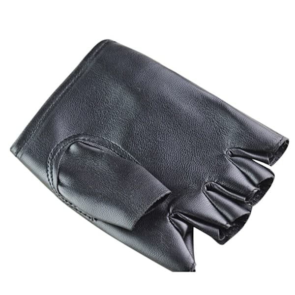 PU Leather Black Driving Gloves Motorcycle Biker Fingerless Gloves Men Black