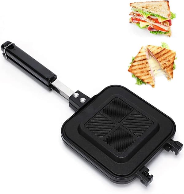 Sandwich Maker Double-Sided Nonstick Panini Press with Ergonomic Handle for Stovetop Cooking