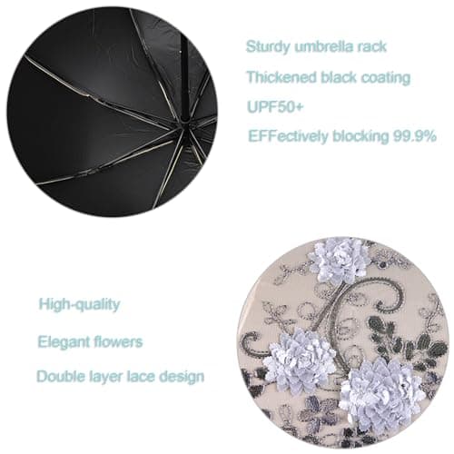 Spetsparasoll paraply Vikbart Anti-UV Solskydd Vintage Broderat Solskydd GRÅ GRY