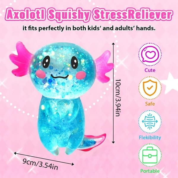 3,54 tum blå glittrande stående Axolotl Squishy Långsamt stigande Blue Blue