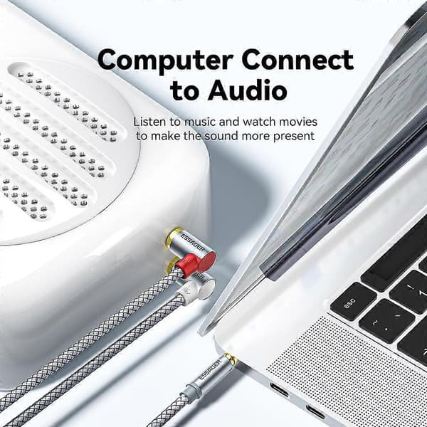 ESSAGER 3m Forgyldt 3.5mm Aux til Vinklet Dobbelt RCA Adapterkabel Y-Splitter