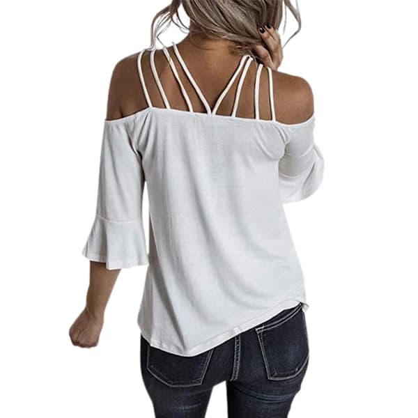 AVEKI Dame Spaghetti Stropp Kalde Skuldre Topper Uformell Halv Erme Topper, Hvit, L