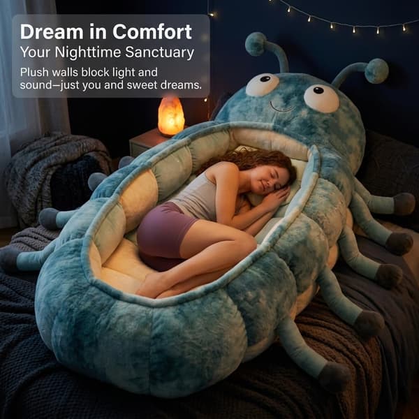 Caterpillar Sleeping Bag for Adults, Plush Cocoon Chair with Adjustable Drawstring, Portable Sleeping Bag for Indoor Napping, Reading, Dorms, Bedrooms Blue blue