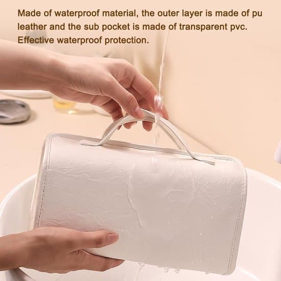 Makeup Bag - Waterproof Cosmetic Bag - Travel Toiletry Bag with 4 Removable Transparent Compartments - 4-in-1 Rollable Large Capacity
