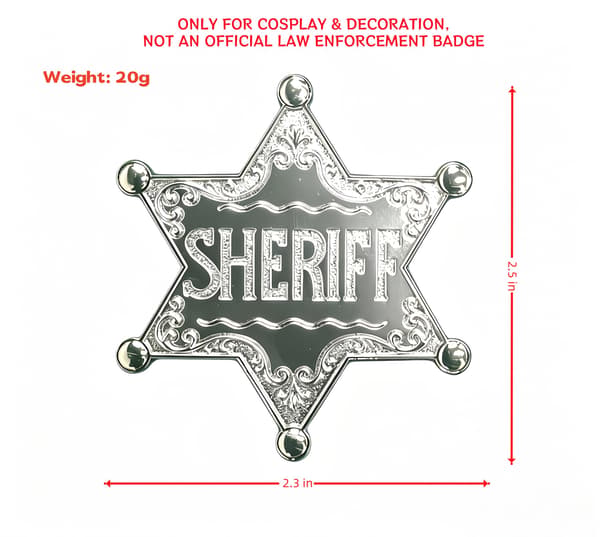 Western Sheriff-bricka, Sheriff-bricka, Present till Sheriff-cosplayers, Presenter till kalaspåsar Silvrig Silvery