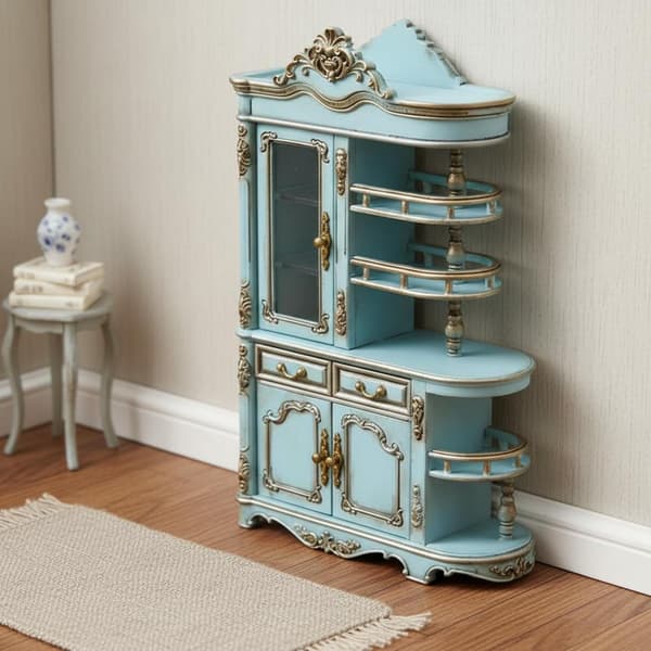 1:12 Skala Dukkehus Skab, Miniature Træudstillingshylde, Blå Blue
