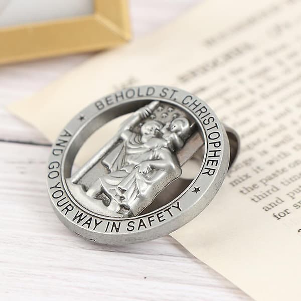 St Christopher-medalje for bil, Saint Christopher-solskjermklips, automatiske solskjermtilbehør Shytmv