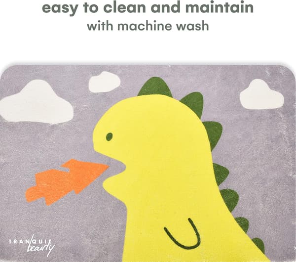 Dinosaur Bathroom Mat - Non-Slip Rubber Mat - Bathroom Doormat - Microfiber, Washable, Absorbent, Fun Patterned Soft Mat