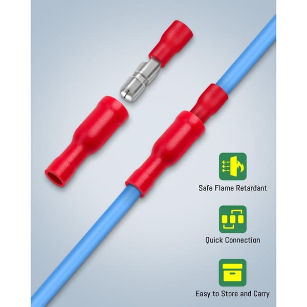 Pakke med 100 kabelsko til 1,5 til 2,5 mm² kabel, blå runde stik og blå pressede runde kabelsko til biler