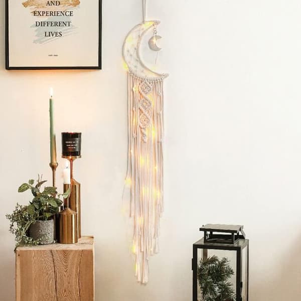Macrame Väggbonad Måne Drömfångare - Boho Chic Bohemian Heminredning Väggkonst Dekoration Vacker Lägenhet Sovsal Dörr Dekoration (Måne)