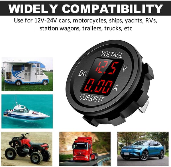 12V Motorcykel Vandtæt LED Digital Voltmeter, 9V-48V DC Strøm