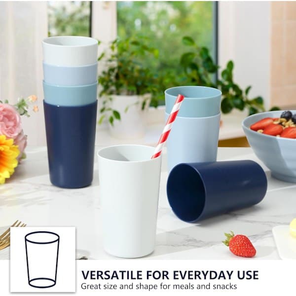 450 ml Unbreakable Plastic Glasses, 8-pack, Lightweight, BPA-Free, Eco-Friendly, Reusable, Dishwasher and Microwave Safe