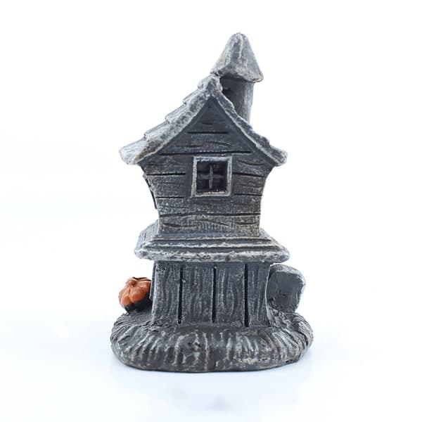 Halloween-dekorasjoner - Lysende gresskarstatue, lysende landsbyhus, spøkelseshusfigur, lysende bygningspynt, mini-spøkelseshus