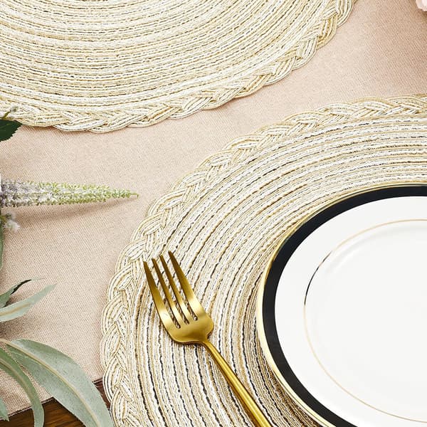 38 cm runda flätade bordstabletter, set om 4, cirkel boho bordstabletter för köksbord - (beige)