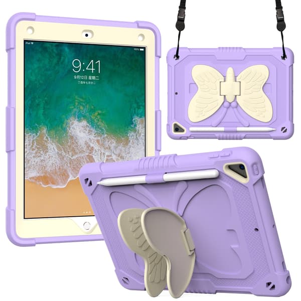 Fjärilsformat Stöttåligt iPad 10,2\" Skyddsskal (Lila, Exkl. iPad), 9:e Generationens Skyddsskal, 8:e Generationens Skyddande