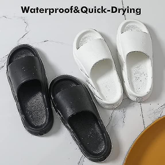 Women's and Men's Cloud Slippers Non-Slip Quick-Drying Bathroom Slippers, Open Toe Soft Thick Slippers White