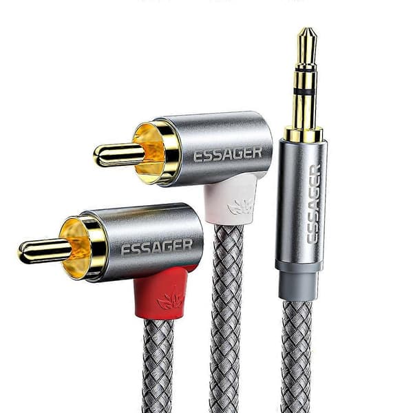 ESSAGER 3m Forgyldt 3.5mm Aux til Vinklet Dobbelt RCA Adapterkabel Y-Splitter