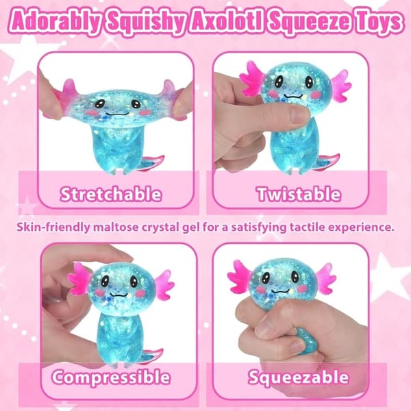 3,54 tum blå glittrande stående Axolotl Squishy Långsamt stigande Blue Blue