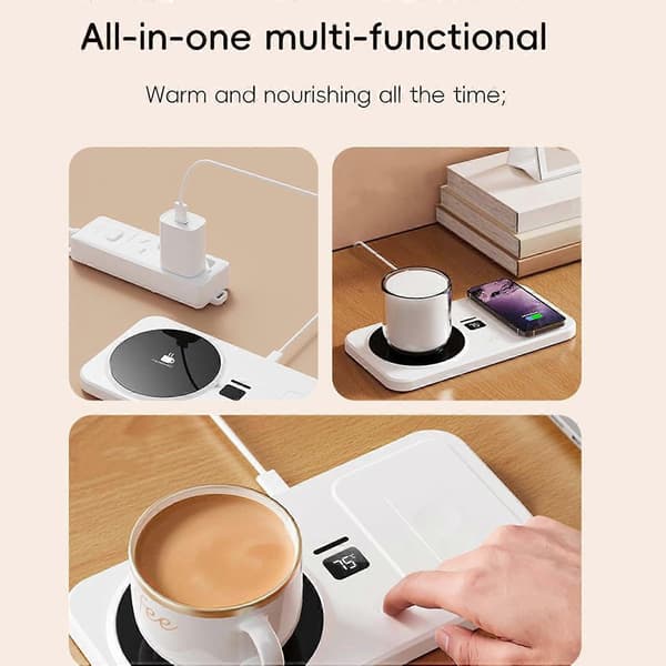 Coffee Mug Warmer with Wireless Charging, Smart Temperature Control, Non-Slip Base for Desk Use