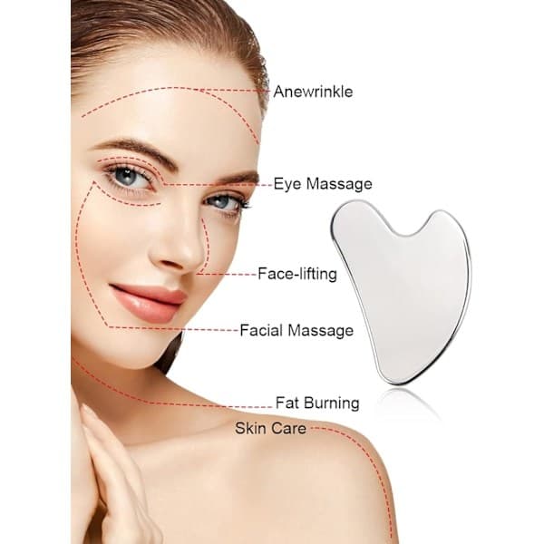 Gua Sha Massasjeverktøy, Gua Sha-verktøy i rustfritt stål, Gua Sha-skrape for ansiktslanking og konturering, hjerteformet