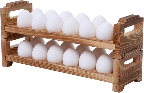 Stackable Wooden Egg Holder for Countertop, Rustic Kitchen Storage for Fresh Eggs, Shelf, Organizer, 24 Compartments, Natural Wood, Chemical-Free Coating