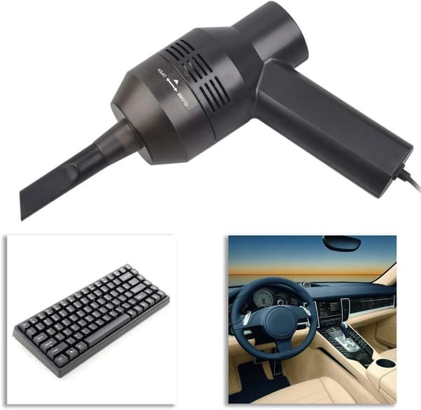 Bærbar USB-støvsuger og luftblæser til kæledyr, bærbar computer, tastatur og kamera