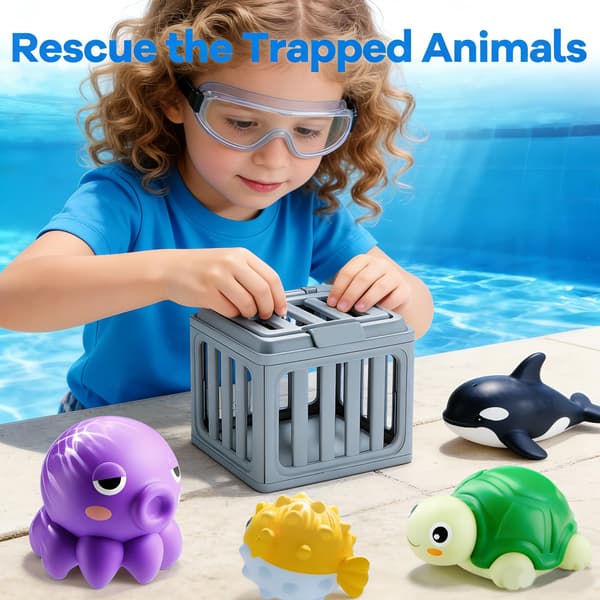 Interactive pool toy with diving cage and animals to encourage underwater exploration and team play while swimming 6pcs Set 6pcs Set