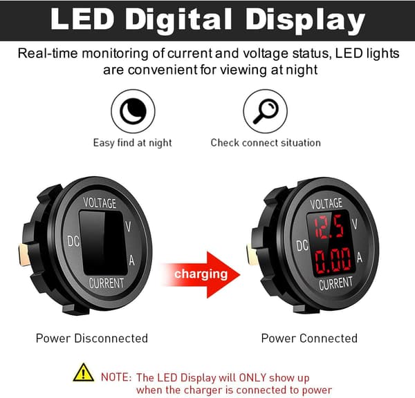12V Motorcykel Vandtæt LED Digital Voltmeter, 9V-48V DC Strøm