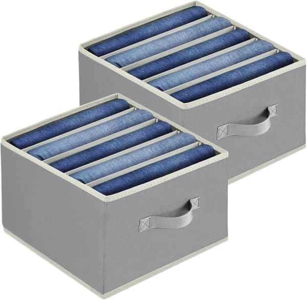 Clothing Storage Organizers, 2 Pack Wardrobe Organizer Foldable Storage Bins for Shelves Fabric Bins