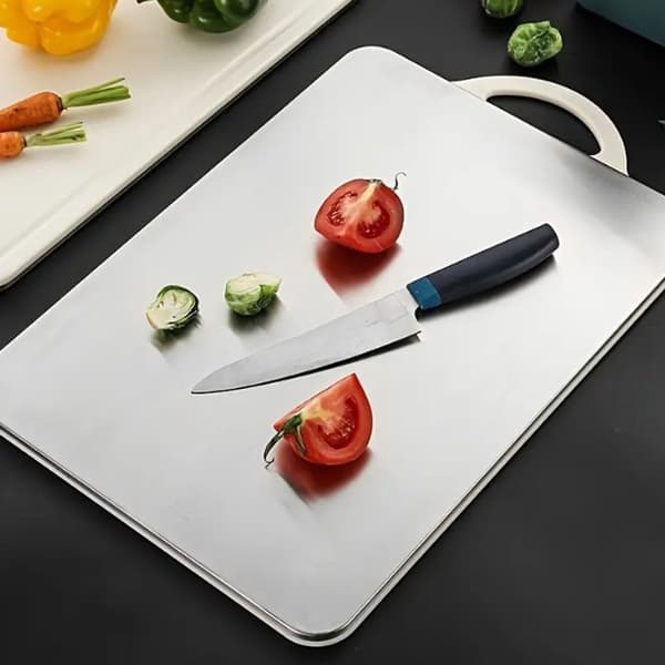 Stainless Steel Cutting Board Extra Thick 1.2cm Double-Sided Scratch-Resistant Non-Slip Edge Dishwasher Safe For Home and Professional Kitchen Silver Beige