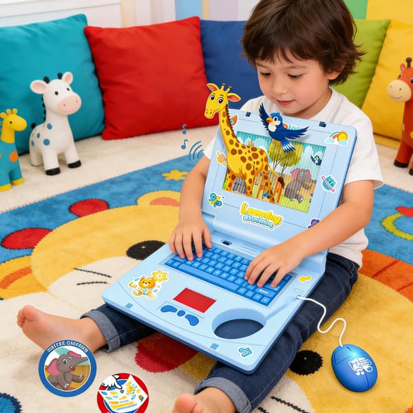 Toy computer with interactive keyboard and screen for entertaining play, fine motor skills training, notebook, preschool toy Purple Purple