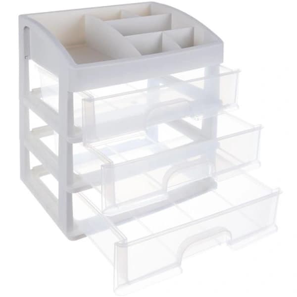 Makeup Organizer / Makeup Stativ - 6 Rum & 3 Skuffer Makeup Opbevaring Hvid