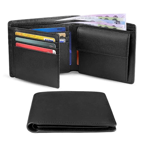 Plånböcker Slim Äkta Läder Plånbok med Spärrfunktion, Myntficka, Minimalistiska Plånböcker för Män UK med Presentförpackning - Svart