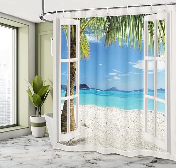 Polyester badeforhæng til strand (180*180cm), tropisk palmestrand T