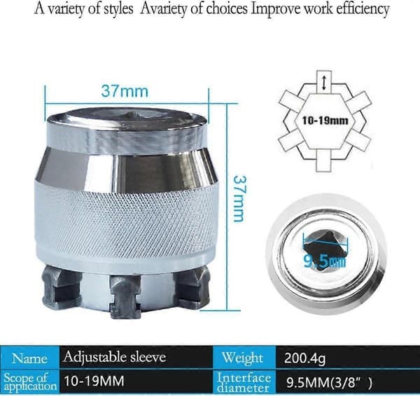 Professional Adjustable Universal Socket Wrench 3/8-3/4\" 10mm - 19mm - 3/8\" Ratchet Wrench Tool & Drill