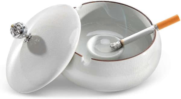 Utomhusaskkopp med lock, keramisk cigarraskkopp stängd anti-luktdesign marockansk stil för utomhusträdgård terrass vit
