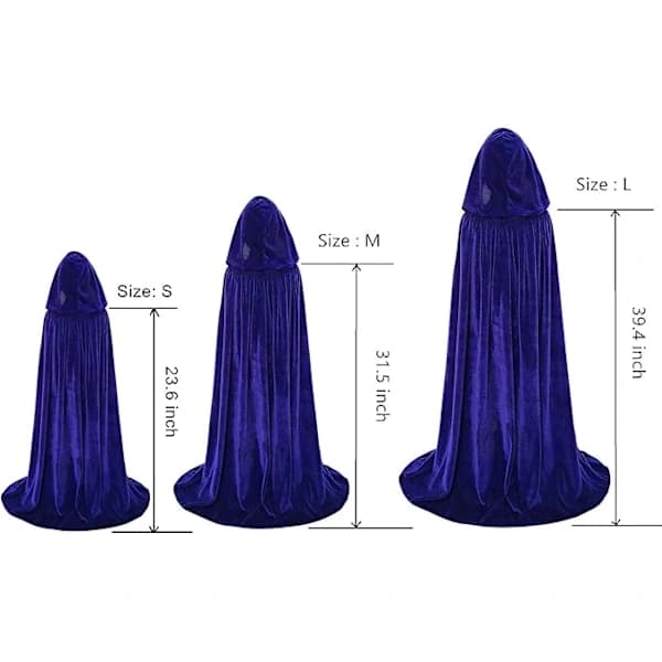 Børne fløjlskappe med hætte til Halloween, jul, cosplay-kostumer, blå, L