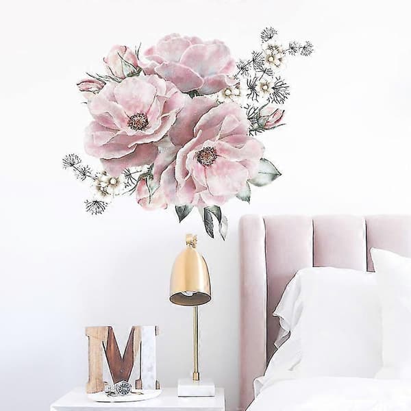 Ghyt Pink Flowers Print Wall Sticker Wall Art Decor Decals Mural Removable DIY, 1 Set
